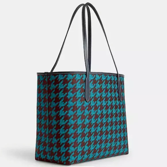 Coach City Tote With Hounds tooth Print NWT  MSRP $398 *** - Picture 3 of 9
